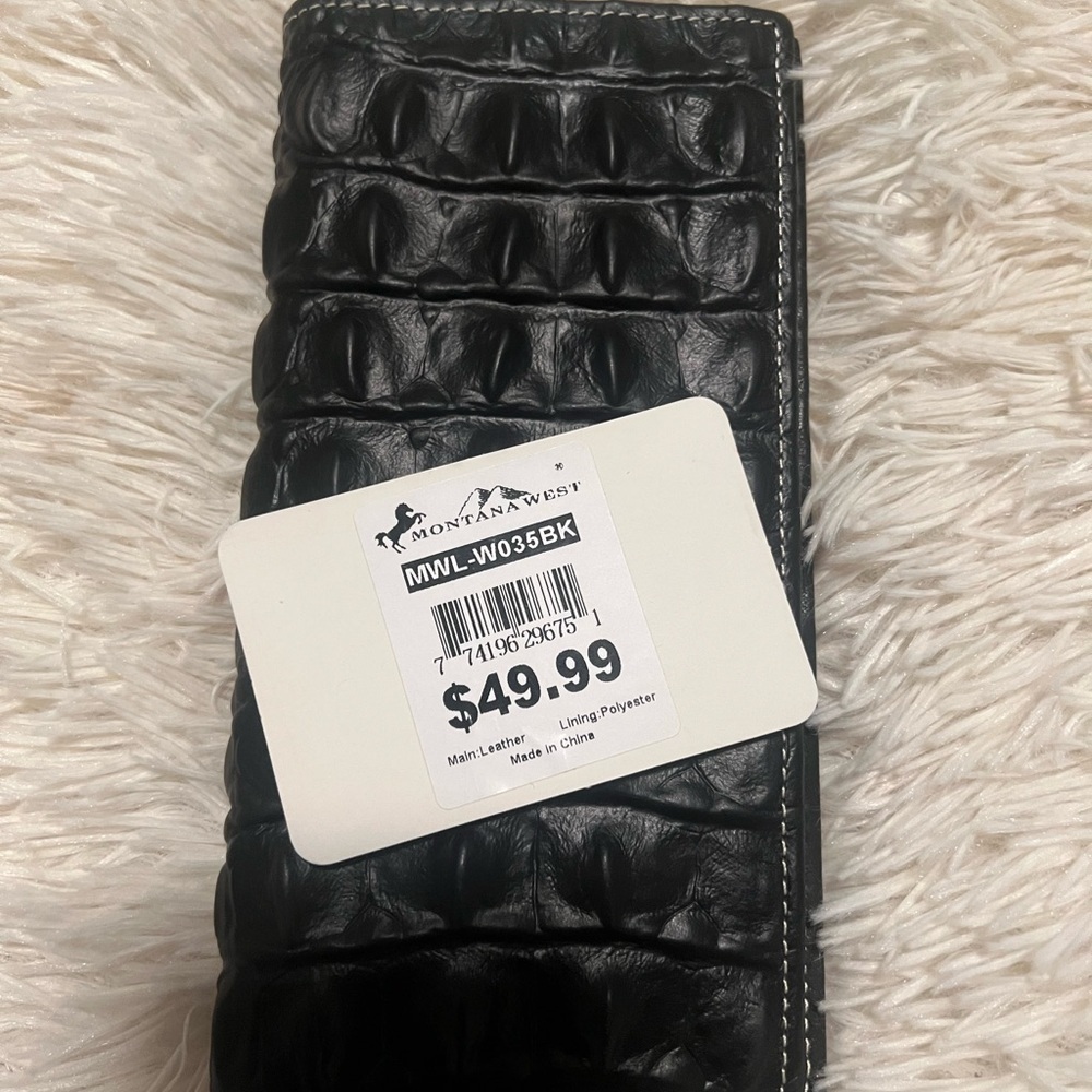 Montana West Black Wallet Holder with Textured Genuine Leather Design NWT - Picture 5 of 7